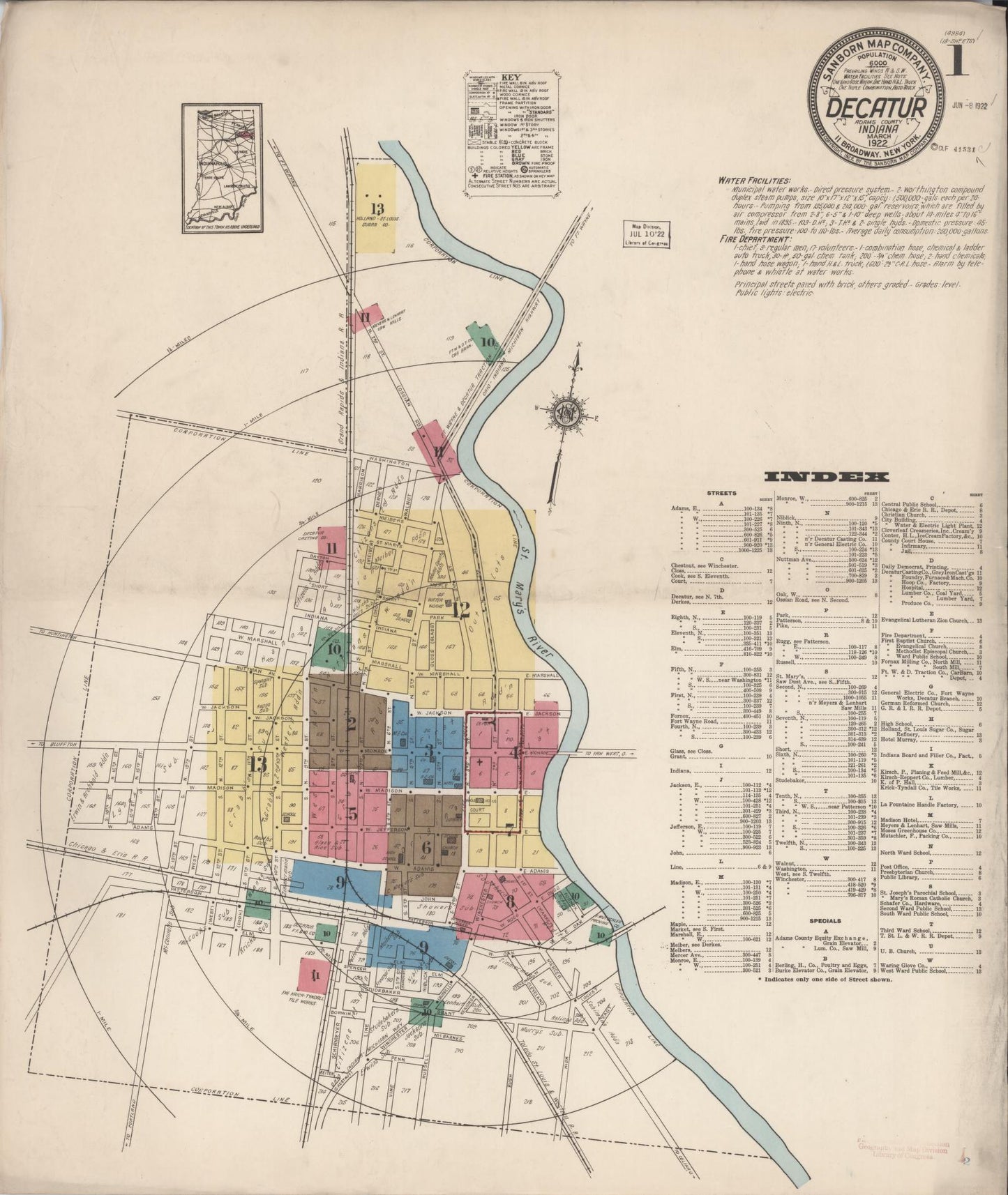 Sanborn Fire Insurance Map from Decatur, Adams County, Indiana (1922), Sheet #0001 - Complete Map Set gallery image, historic Sanborn map, vintage wall art, Indiana Indiana