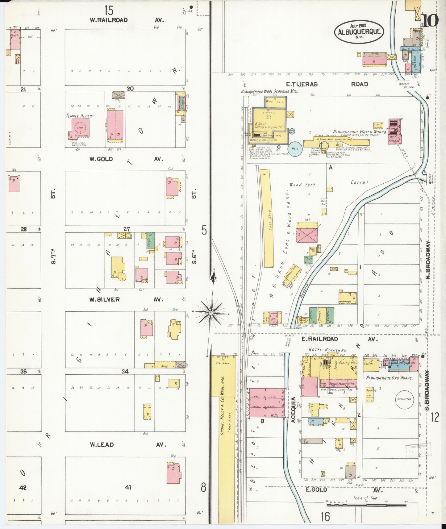 Sanborn Fire Insurance Map from Albuquerque, Bernalillo County, New Mexico (1902), Sheet #0010 - Complete Map Set gallery image, historic Sanborn map, vintage wall art, New Mexico New Mexico