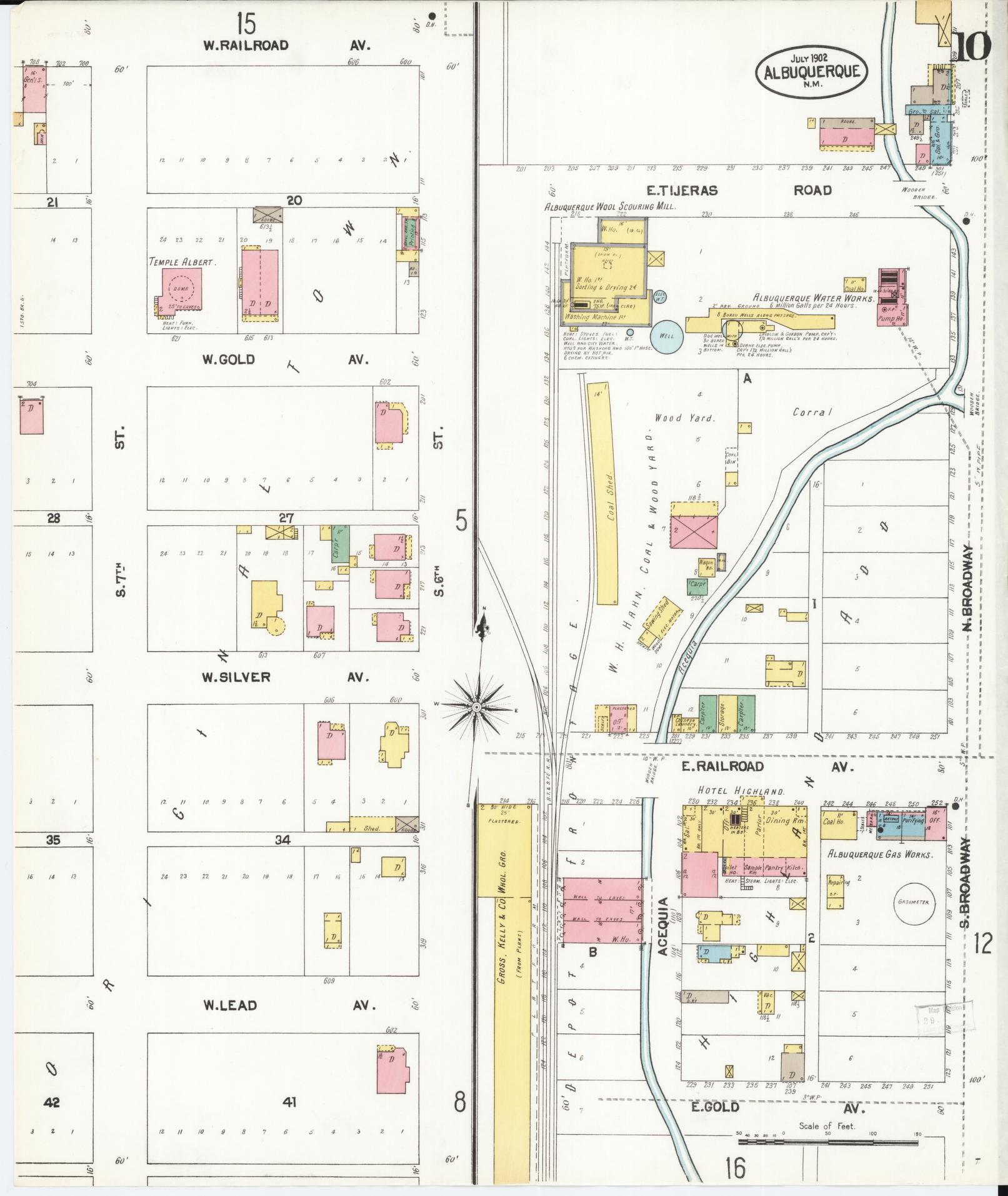 Sanborn Fire Insurance Map from Albuquerque, Bernalillo County, New Mexico (1902), Sheet #0010 - Complete Map Set gallery image, historic Sanborn map, vintage wall art, New Mexico New Mexico