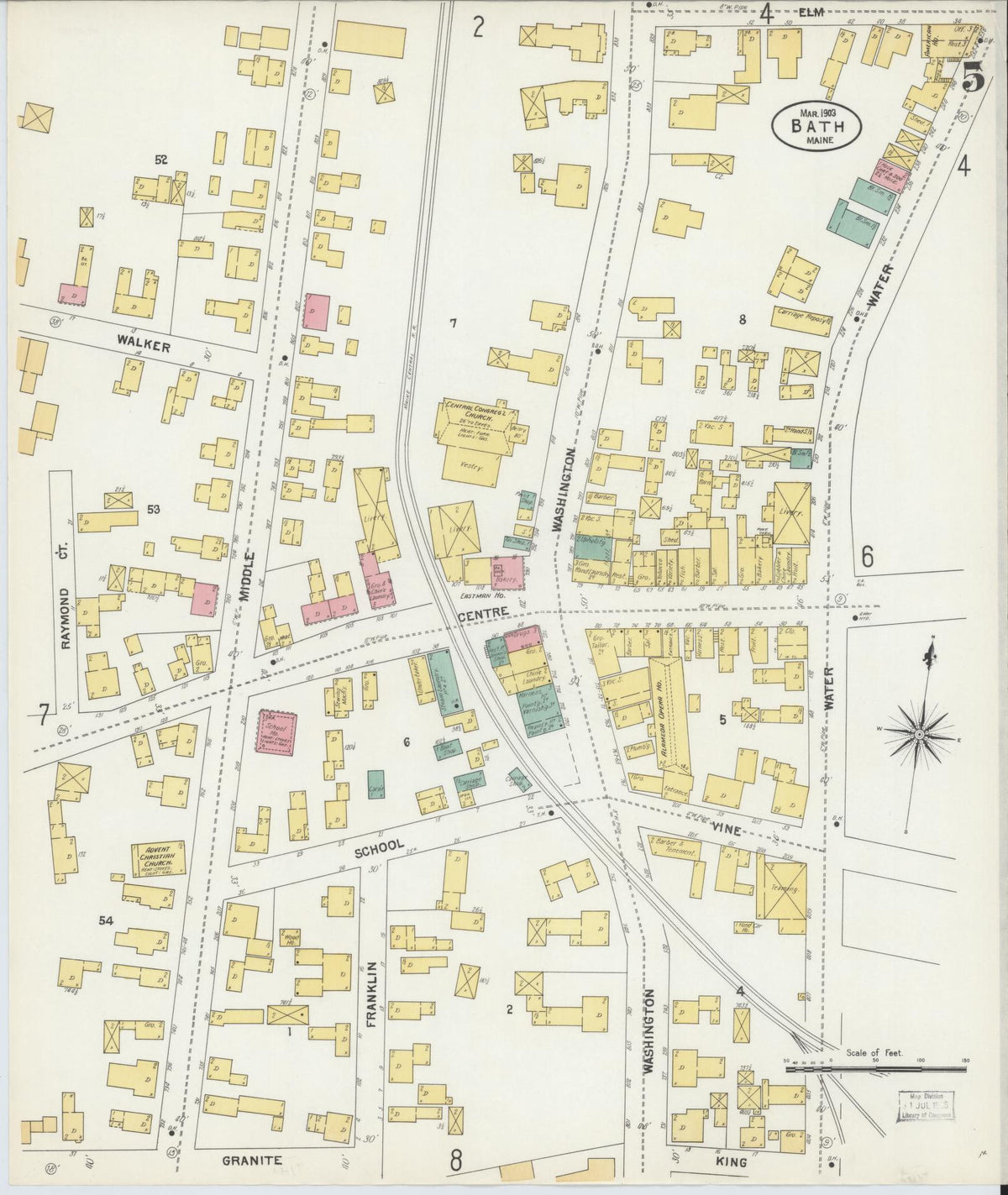 Sanborn Fire Insurance Map from Bath, Sagadahoc County, Maine (1903), Sheet #0005 - Complete Map Set gallery image, historic Sanborn map, vintage wall art, Maine Maine