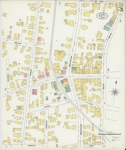 Sanborn Fire Insurance Map from Bath, Sagadahoc County, Maine (1903), Sheet #0005 - Complete Map Set gallery image, historic Sanborn map, vintage wall art, Maine Maine
