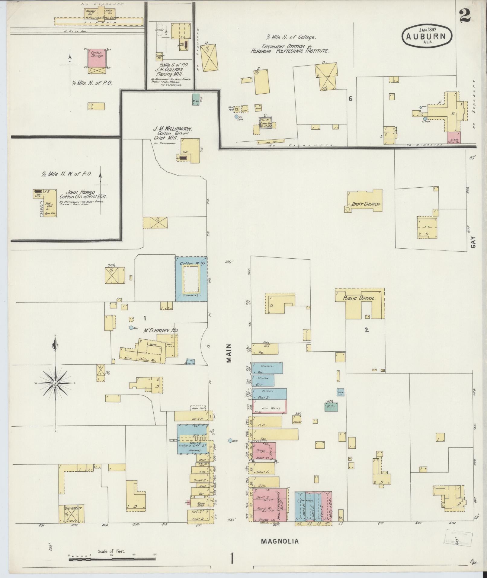 Sanborn Fire Insurance Map from Auburn, Lee County, Alabama (1897), Sheet #0002 - Historic Sanborn Fire Insurance Map Print, vintage old map wall art, antique decor, genealogy gift, Alabama Alabama map