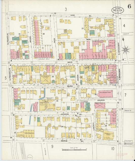 Sanborn Fire Insurance Map from Nyack, Rockland County, New York (1903), Sheet #0006 - Historic Sanborn Fire Insurance Map Print, vintage old map wall art, antique decor, genealogy gift, New York New York map