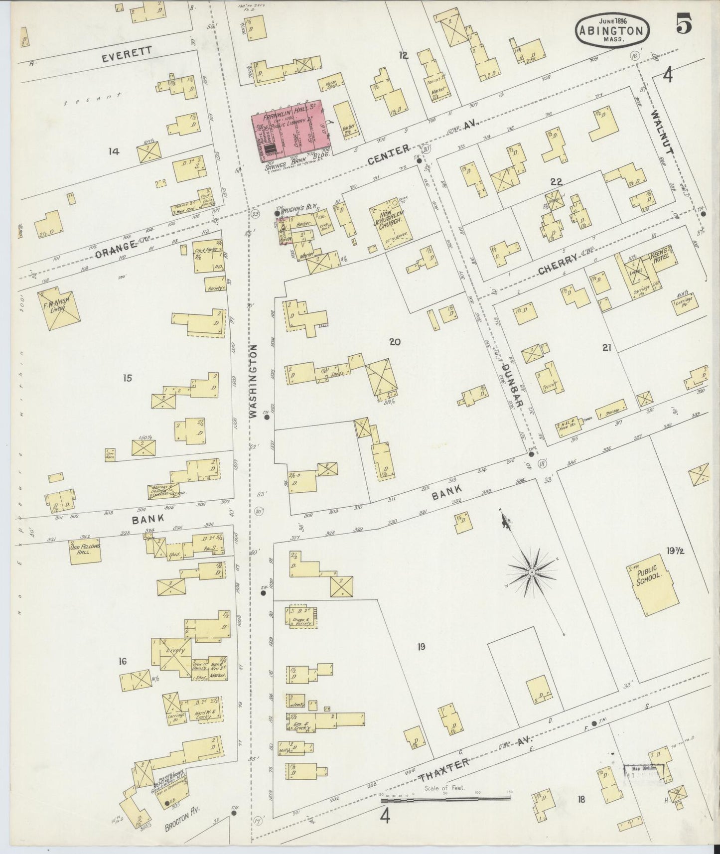 Sanborn Fire Insurance Map from Abington, Plymouth County, Massachusetts (1896), Sheet #0005 - Complete Map Set gallery image, historic Sanborn map, vintage wall art, Massachusetts Massachusetts