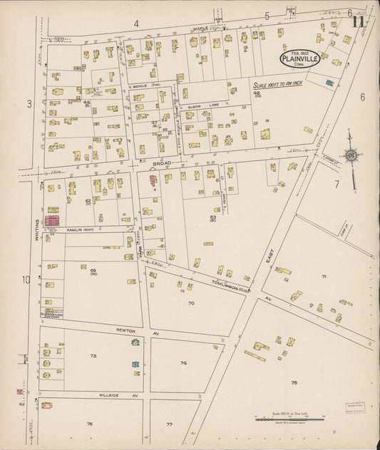 Sanborn Fire Insurance Map from Plainville, Hartford County, Connecticut (1922), Sheet #0011 - Historic Sanborn Fire Insurance Map Print, vintage old map wall art, antique decor, genealogy gift, Connecticut Connecticut map