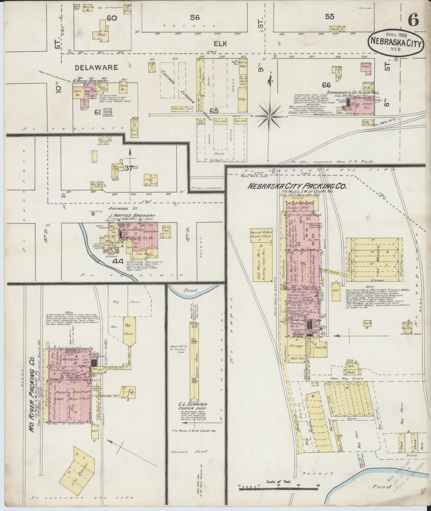 Sanborn Fire Insurance Map from Nebraska City, Otoe County, Nebraska (1888), Sheet #0006 - Complete Map Set gallery image, historic Sanborn map, vintage wall art, Nebraska Nebraska