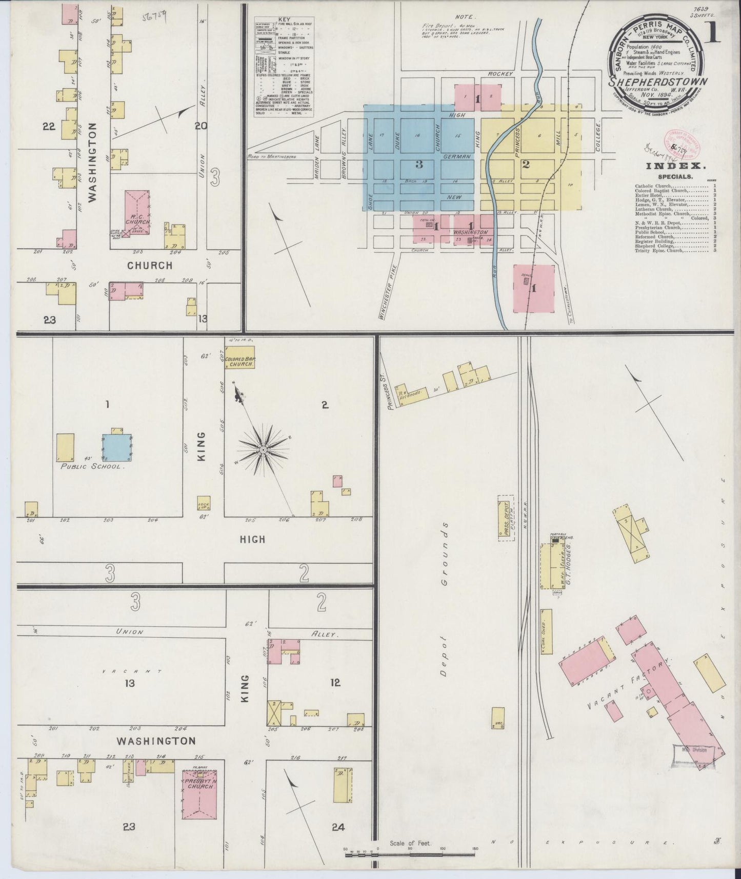 Sanborn Fire Insurance Map from Shepherdstown, Jefferson County, West Virginia (1894), Sheet #0001 - Complete Map Set gallery image, historic Sanborn map, vintage wall art, West Virginia West Virginia