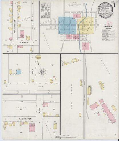 Sanborn Fire Insurance Map from Shepherdstown, Jefferson County, West Virginia (1894), Sheet #0001 - Complete Map Set gallery image, historic Sanborn map, vintage wall art, West Virginia West Virginia