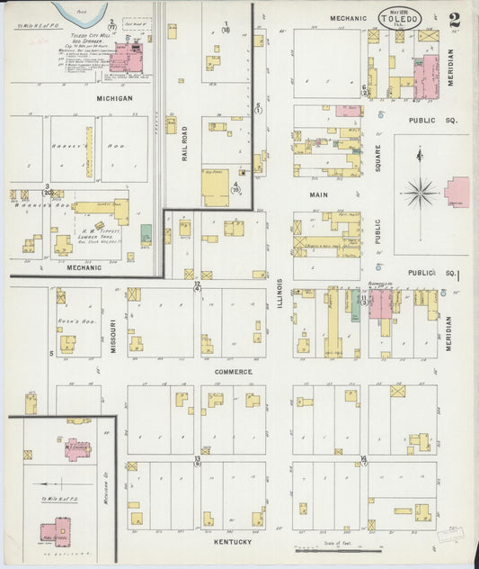 Sanborn Fire Insurance Map from Toledo, Cumberland County, Illinois (1898), Sheet #0002 - Historic Sanborn Fire Insurance Map Print, vintage old map wall art, antique decor, genealogy gift, Illinois Illinois map