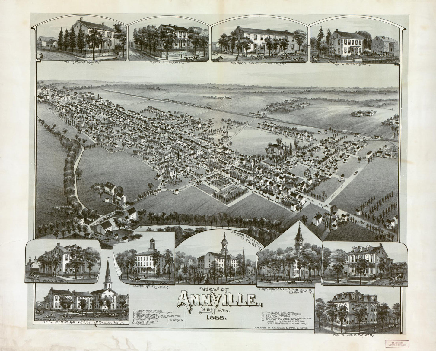 View of Annville, Pennsylvania, 1888. (1888) – Historic Bird’s-Eye View Panorama Print