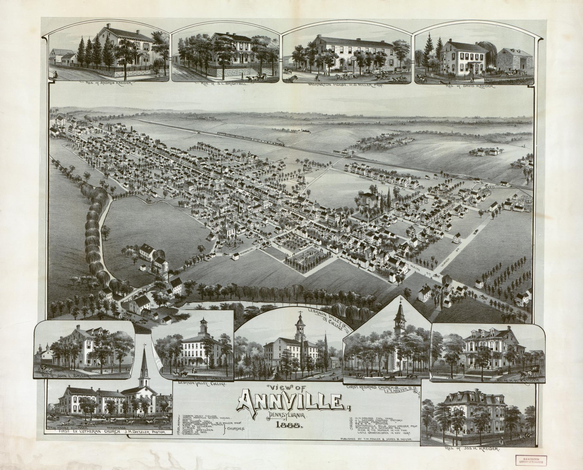 View of Annville, Pennsylvania, 1888. (1888) – Historic Bird’s-Eye View Panorama Print
