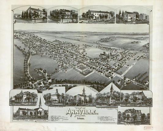 View of Annville, Pennsylvania, 1888. (1888) – Historic Bird’s-Eye View Panorama Print