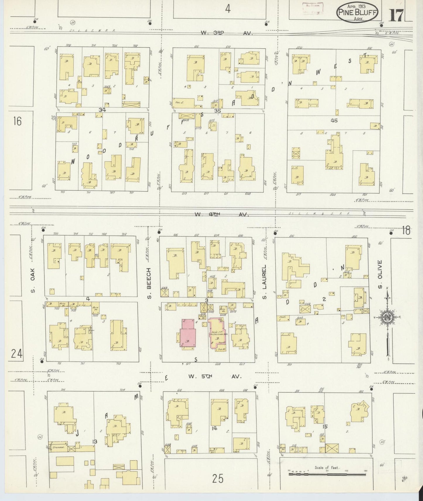 Sanborn Fire Insurance Map from Pine Bluff, Jefferson County, Arkansas (1913), Sheet #0017 - Complete Map Set gallery image, historic Sanborn map, vintage wall art, Arkansas Arkansas