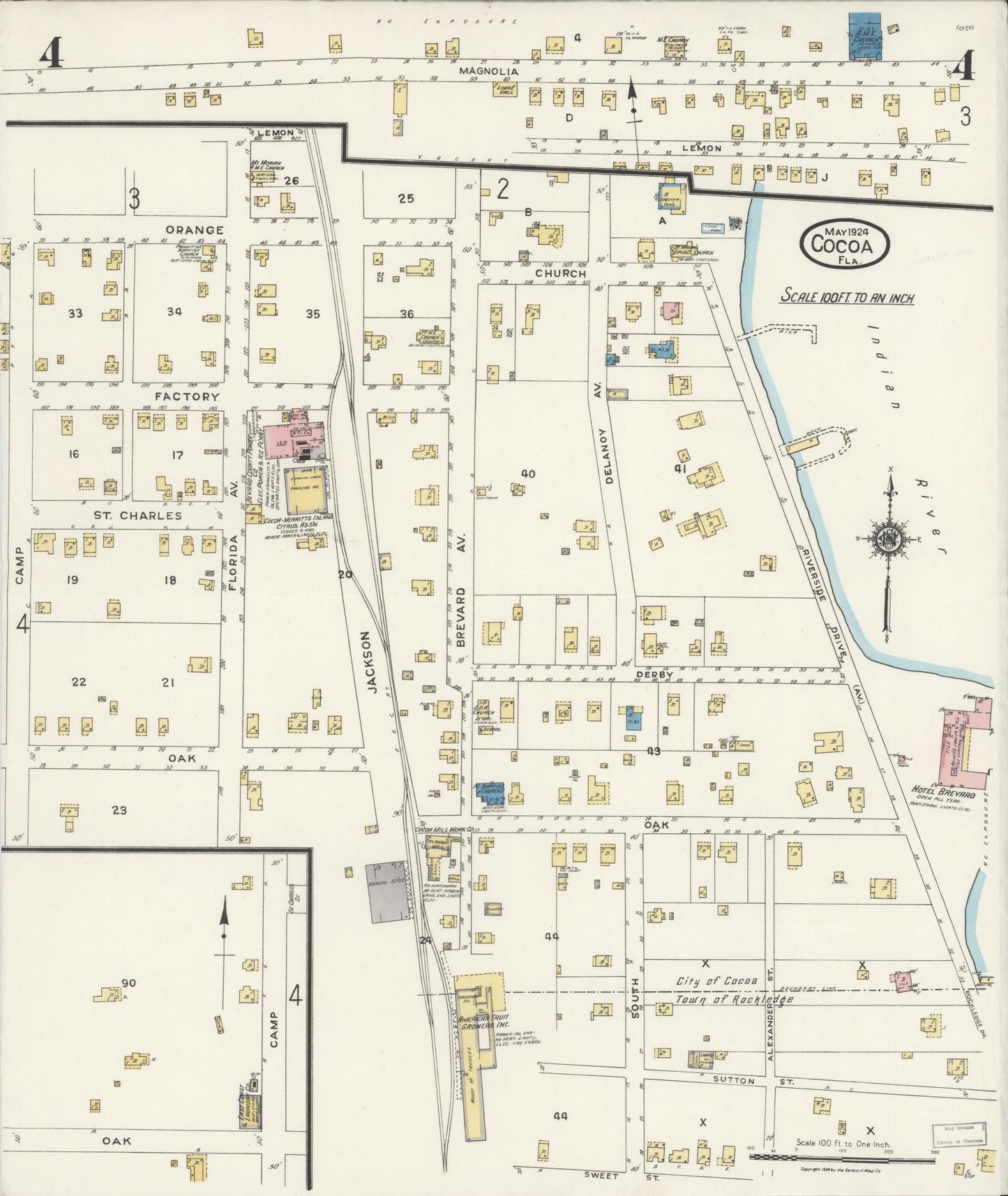 Sanborn Fire Insurance Map from Cocoa, Brevard County, Florida (1924), Sheet #0004 - Complete Map Set gallery image, historic Sanborn map, vintage wall art, Florida Florida
