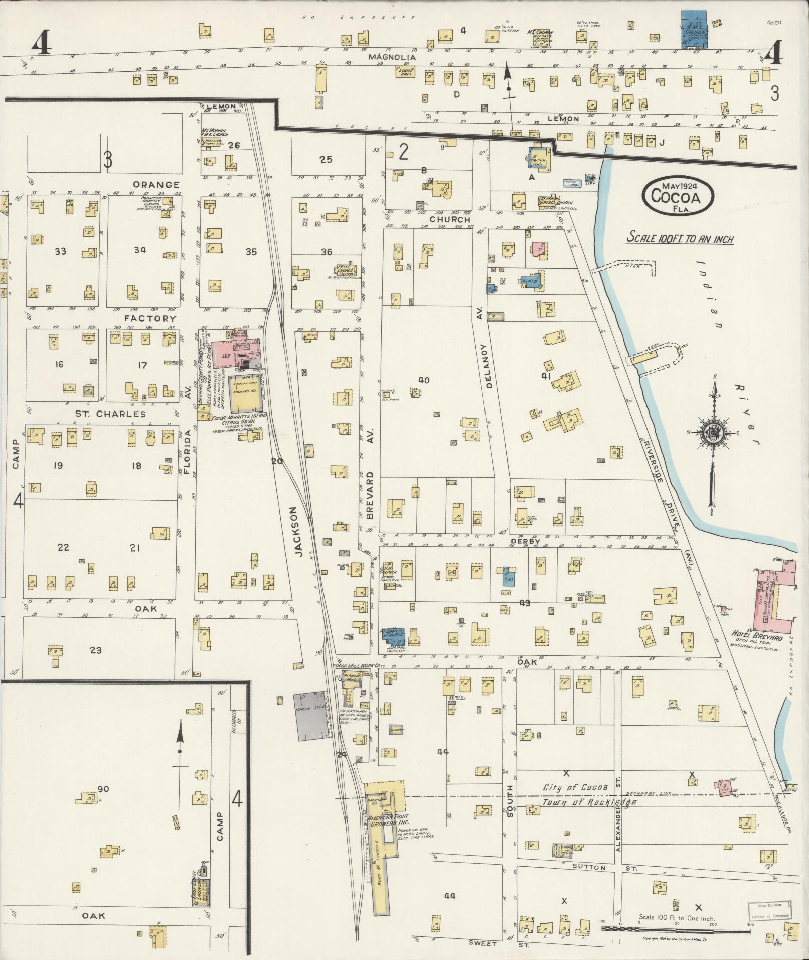 Sanborn Fire Insurance Map from Cocoa, Brevard County, Florida (1924), Sheet #0004 - Complete Map Set gallery image, historic Sanborn map, vintage wall art, Florida Florida