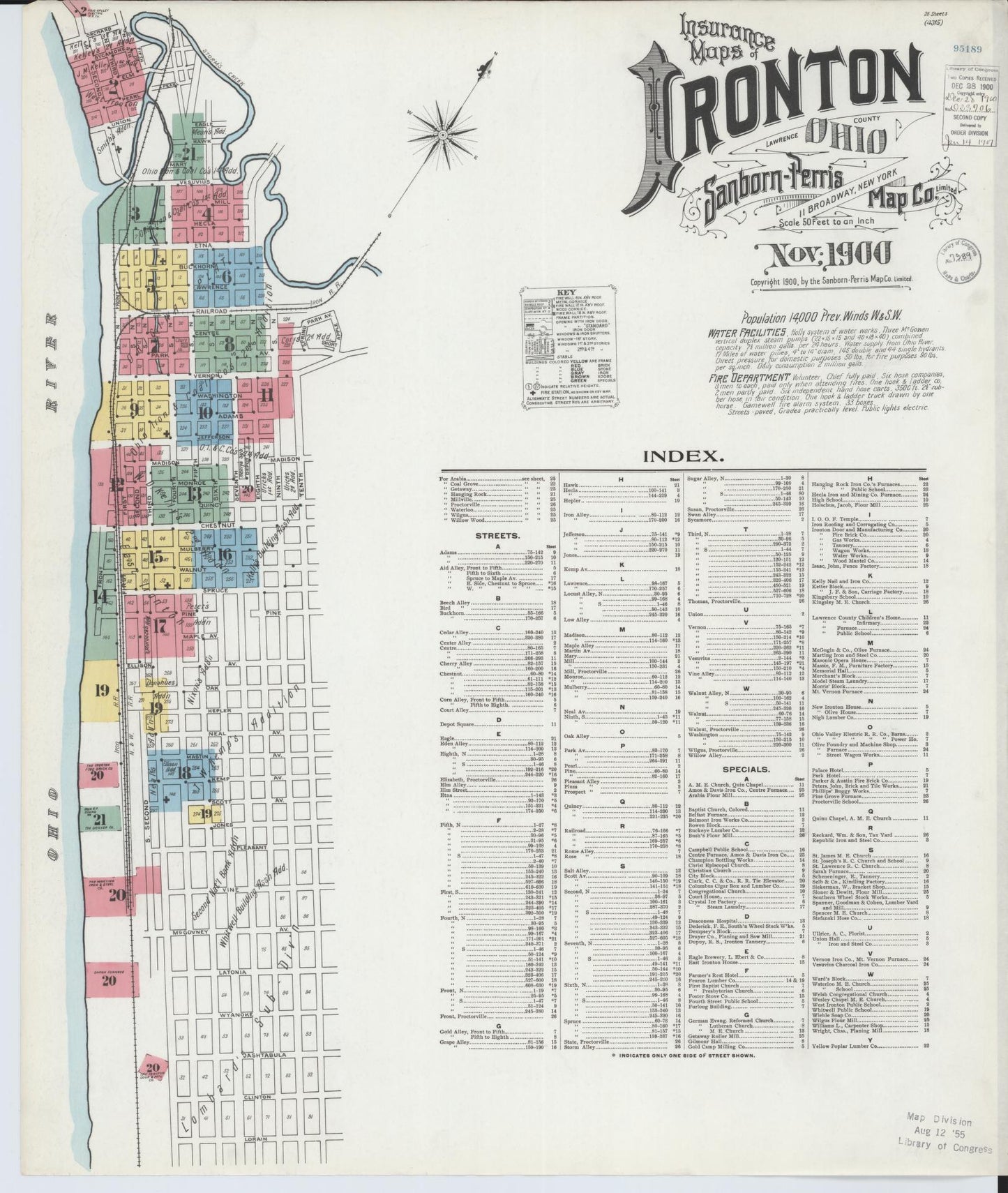 Sanborn Fire Insurance Map from Ironton, Lawrence County, Ohio (1900), Sheet #0001 - Historic Sanborn Fire Insurance Map Print, vintage old map wall art, antique decor, genealogy gift, Ohio Ohio map
