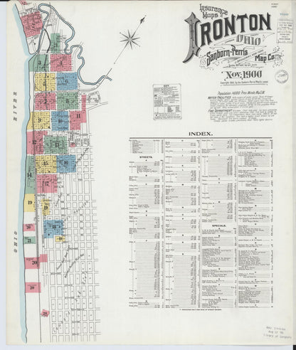 Sanborn Fire Insurance Map from Ironton, Lawrence County, Ohio (1900), Sheet #0001 - Historic Sanborn Fire Insurance Map Print, vintage old map wall art, antique decor, genealogy gift, Ohio Ohio map