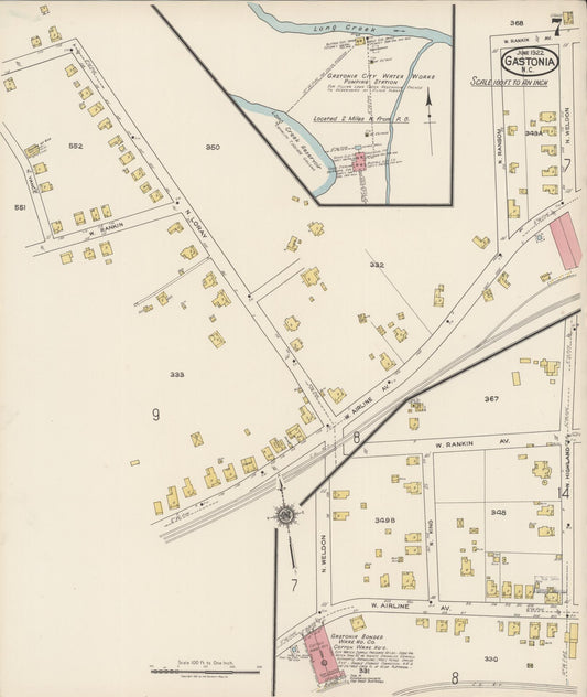 Sanborn Fire Insurance Map from Gastonia, Gaston County, North Carolina (1922), Sheet #0007 - Historic Sanborn Fire Insurance Map Print, vintage old map wall art, antique decor, genealogy gift, North Carolina North Carolina map