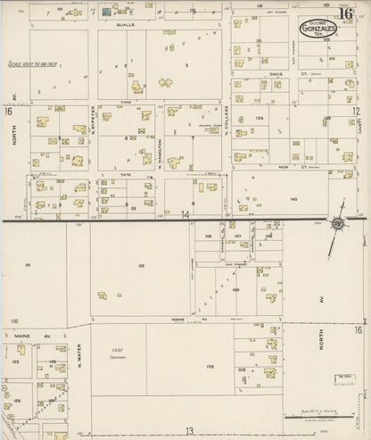 Sanborn Fire Insurance Map from Gonzales, Gonzales County, Texas (1922), Sheet #0016 - Complete Map Set gallery image, historic Sanborn map, vintage wall art, Texas Texas