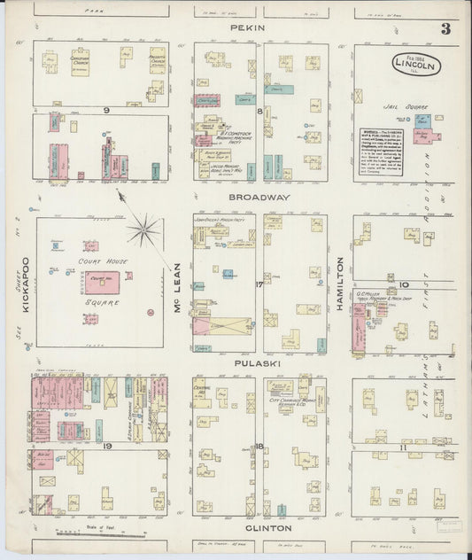 Sanborn Fire Insurance Map from Lincoln, Logan County, Illinois (1884), Sheet #0003 - Historic Sanborn Fire Insurance Map Print, vintage old map wall art, antique decor, genealogy gift, Illinois Illinois map