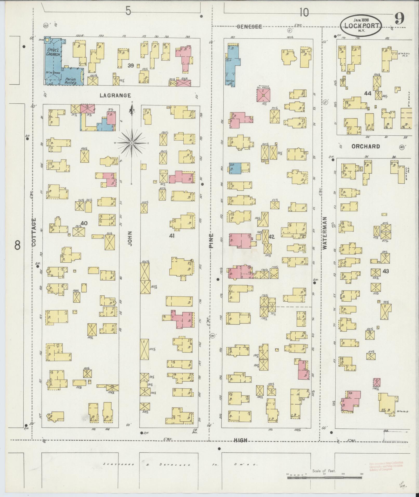 Sanborn Fire Insurance Map from Lockport, Niagara County, New York (1898), Sheet #0009 - Complete Map Set gallery image, historic Sanborn map, vintage wall art, New York New York