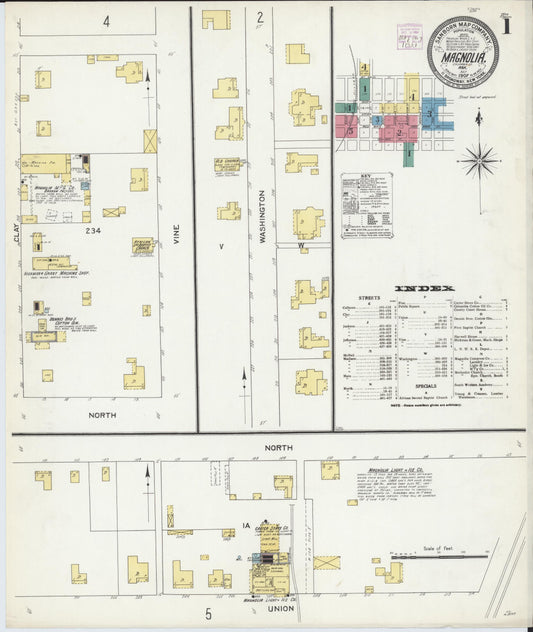 Sanborn Fire Insurance Map from Magnolia, Columbia County, Arkansas (1907), Sheet #0001 - Complete Map Set gallery image, historic Sanborn map, vintage wall art, Arkansas Arkansas