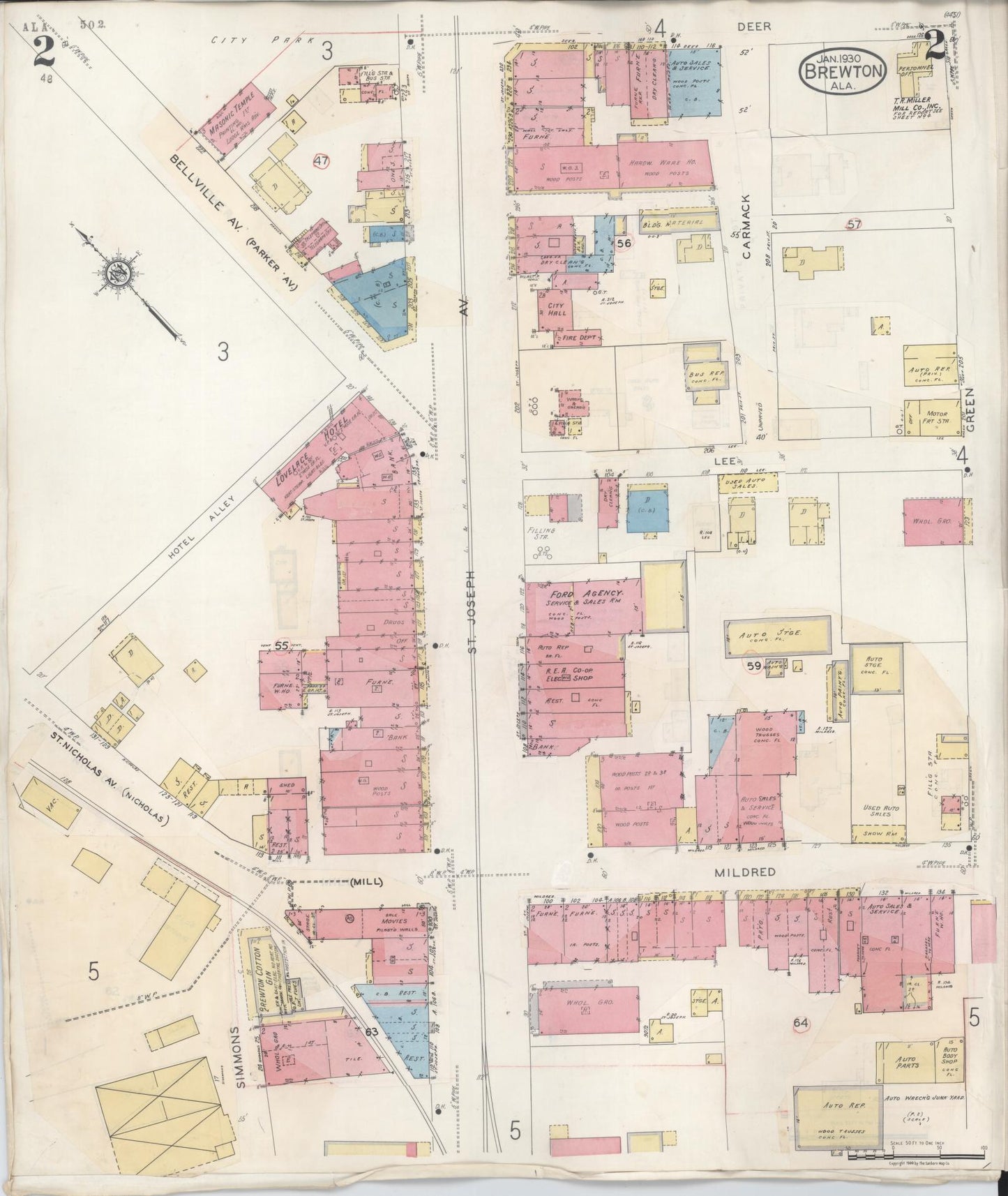 Sanborn Fire Insurance Map from Brewton, Escambia County, Alabama (1949), Sheet #0002 - Complete Map Set gallery image, historic Sanborn map, vintage wall art, Alabama Alabama
