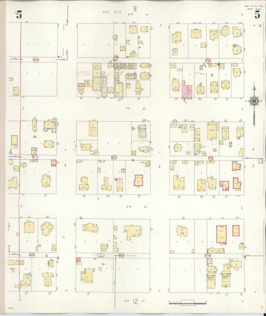 Sanborn Fire Insurance Map from Bay City, Matagorda County, Texas (1947), Sheet #0005 - Historic Sanborn Fire Insurance Map Print, vintage old map wall art, antique decor, genealogy gift, Texas Texas map