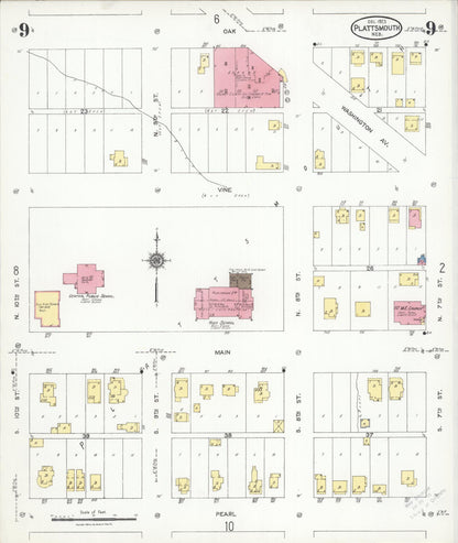 Sanborn Fire Insurance Map from Plattsmouth, Cass County, Nebraska (1923), Sheet #0009 - Complete Map Set gallery image, historic Sanborn map, vintage wall art, Nebraska Nebraska