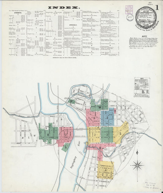 Sanborn Fire Insurance Map from Connellsville, Fayette County, Pennsylvania (1901), Sheet #0001 - Historic Sanborn Fire Insurance Map Print, vintage old map wall art, antique decor, genealogy gift, Pennsylvania Pennsylvania map