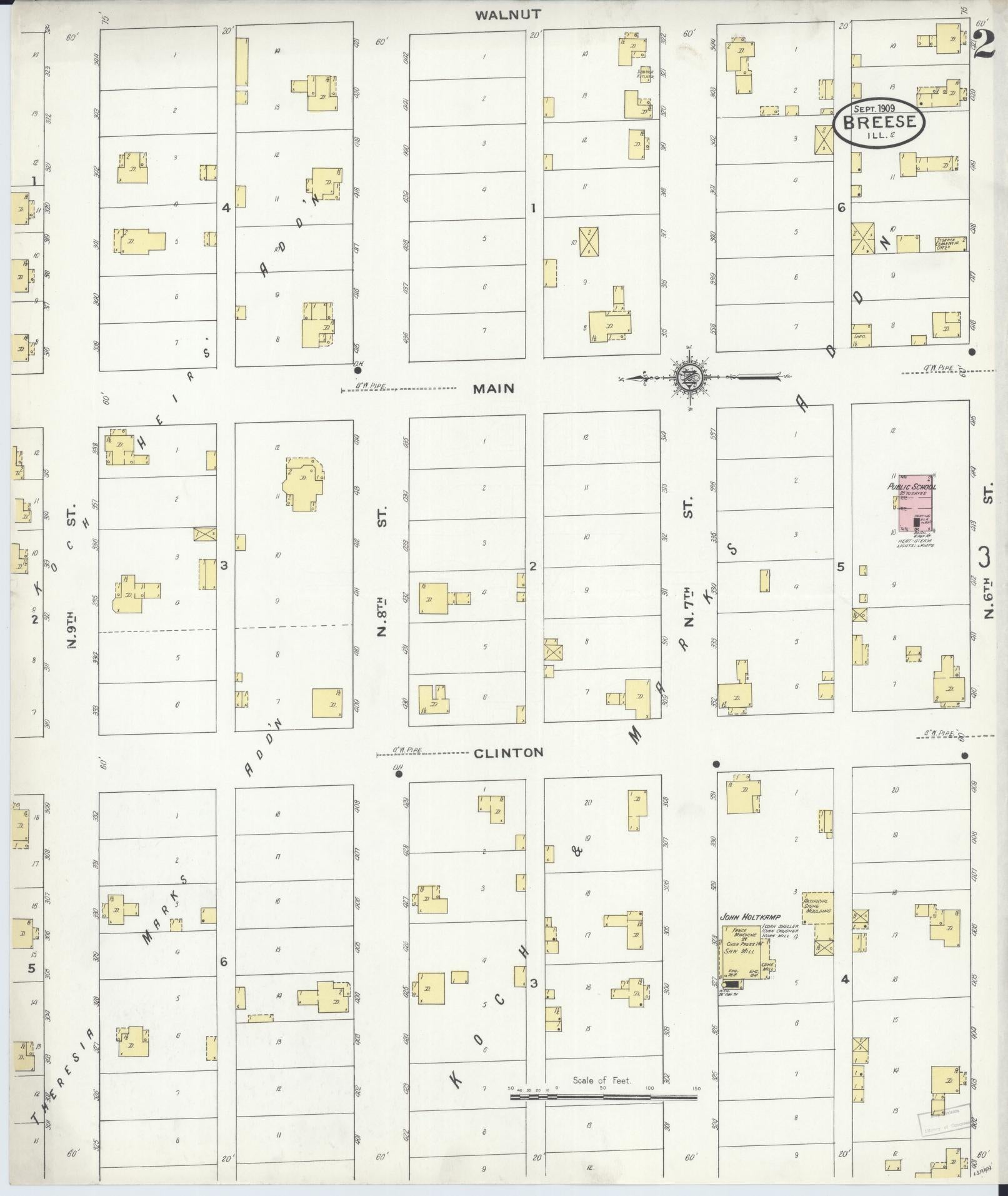 Sanborn Fire Insurance Map from Breese, Clinton County, Illinois (1909), Sheet #0002 - Complete Map Set gallery image, historic Sanborn map, vintage wall art, Illinois Illinois