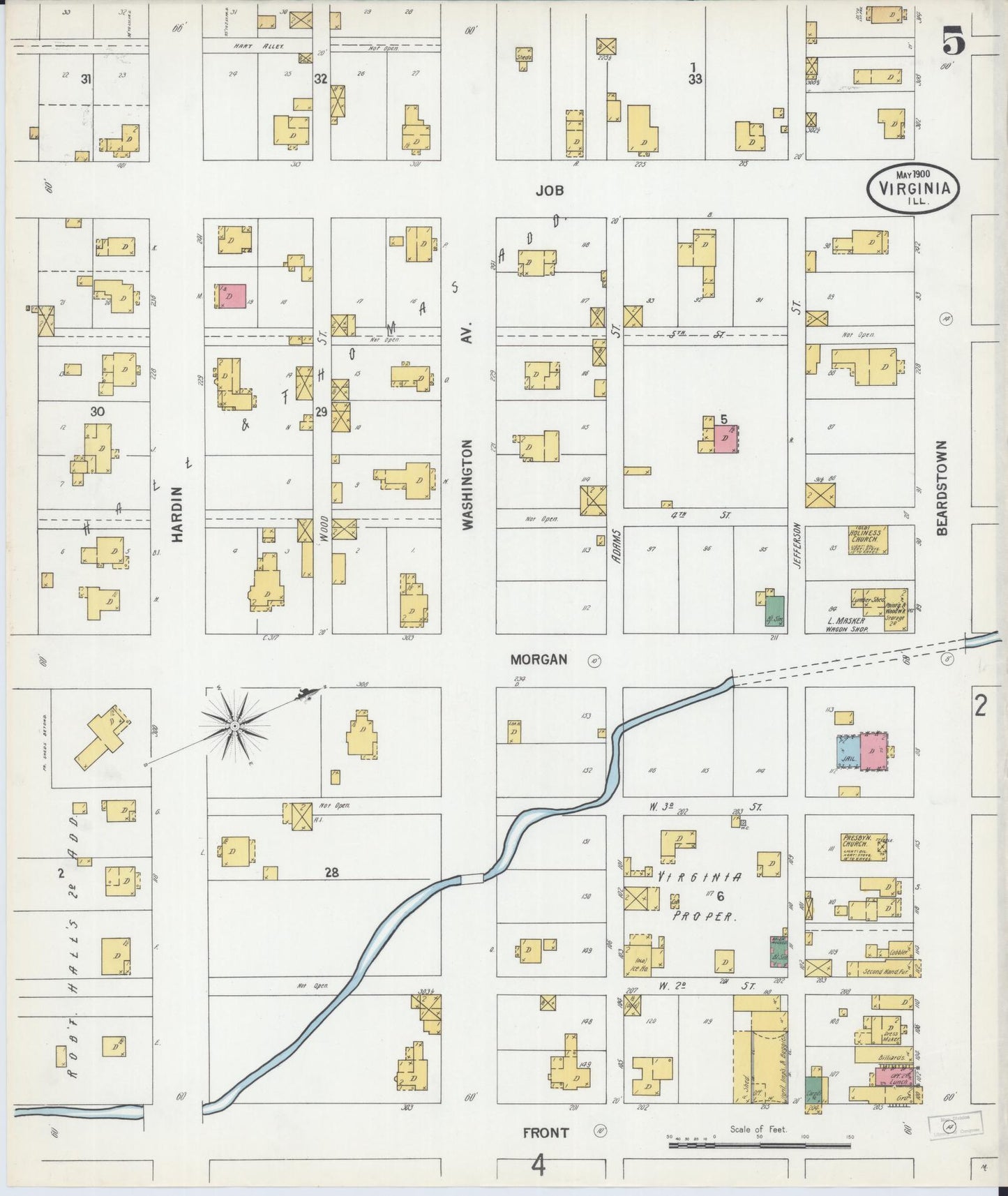 Sanborn Fire Insurance Map from Virginia, Cass County, Illinois (1900), Sheet #0005 - Complete Map Set gallery image, historic Sanborn map, vintage wall art, Virginia Virginia