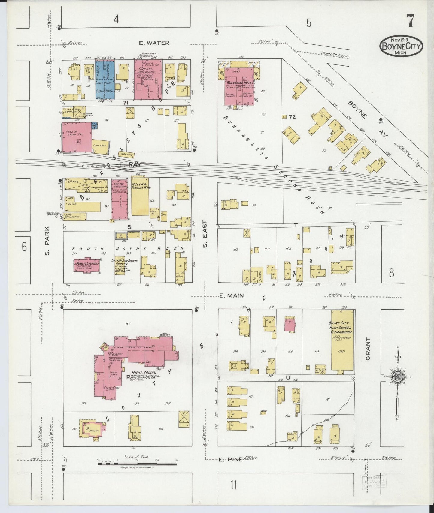 Sanborn Fire Insurance Map from Boyne City, Charlevoix County, Michigan (1919), Sheet #0007 - Complete Map Set gallery image, historic Sanborn map, vintage wall art, Michigan Michigan