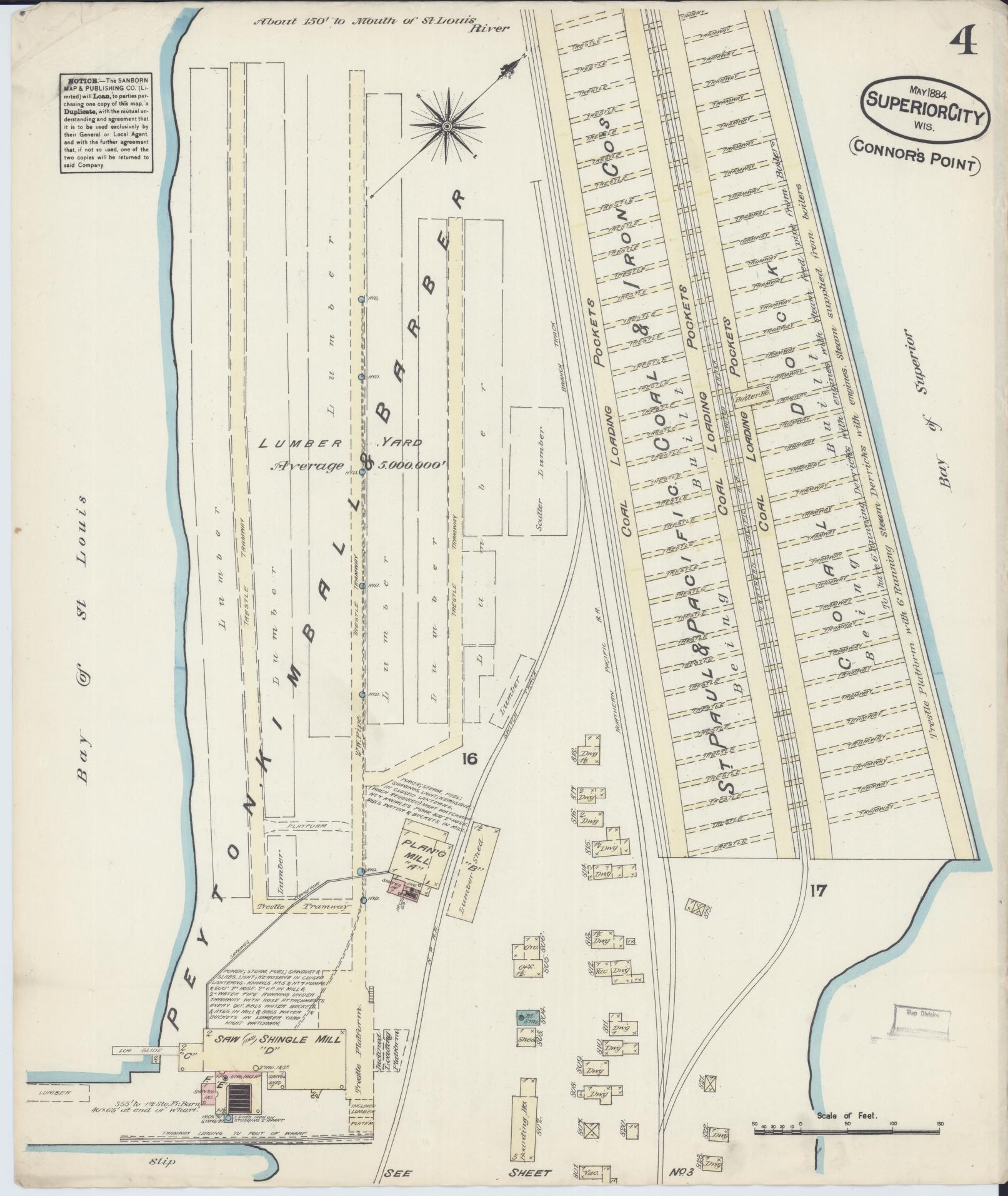 Sanborn Fire Insurance Map from Superior, Douglas County, Wisconsin (1884), Sheet #0004 - Complete Map Set gallery image, historic Sanborn map, vintage wall art, Wisconsin Wisconsin