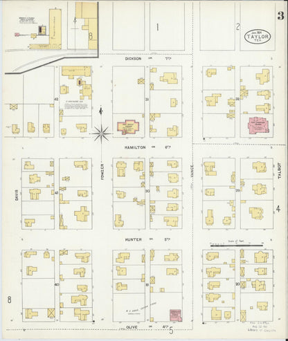 Sanborn Fire Insurance Map from Taylor, Williamson County, Texas (1904), Sheet #0003 - Historic Sanborn Fire Insurance Map Print, vintage old map wall art, antique decor, genealogy gift, Texas Texas map