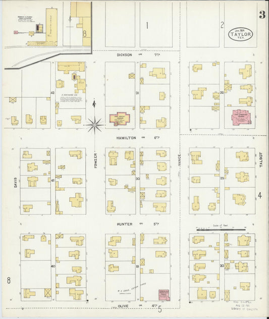Sanborn Fire Insurance Map from Taylor, Williamson County, Texas (1904), Sheet #0003 - Historic Sanborn Fire Insurance Map Print, vintage old map wall art, antique decor, genealogy gift, Texas Texas map