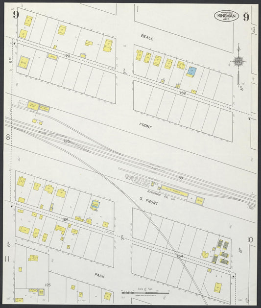 Sanborn Fire Insurance Map from Kingman, Mohave County, Arizona (1923), Sheet #0009 - Historic Sanborn Fire Insurance Map Print, vintage old map wall art, antique decor, genealogy gift, Arizona Arizona map