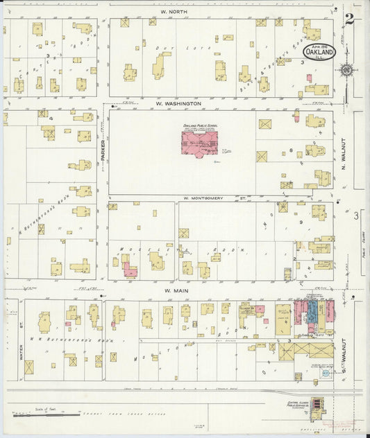 Sanborn Fire Insurance Map from Oakland, Coles County, Illinois (1916), Sheet #0002 - Historic Sanborn Fire Insurance Map Print, vintage old map wall art, antique decor, genealogy gift, Illinois Illinois map