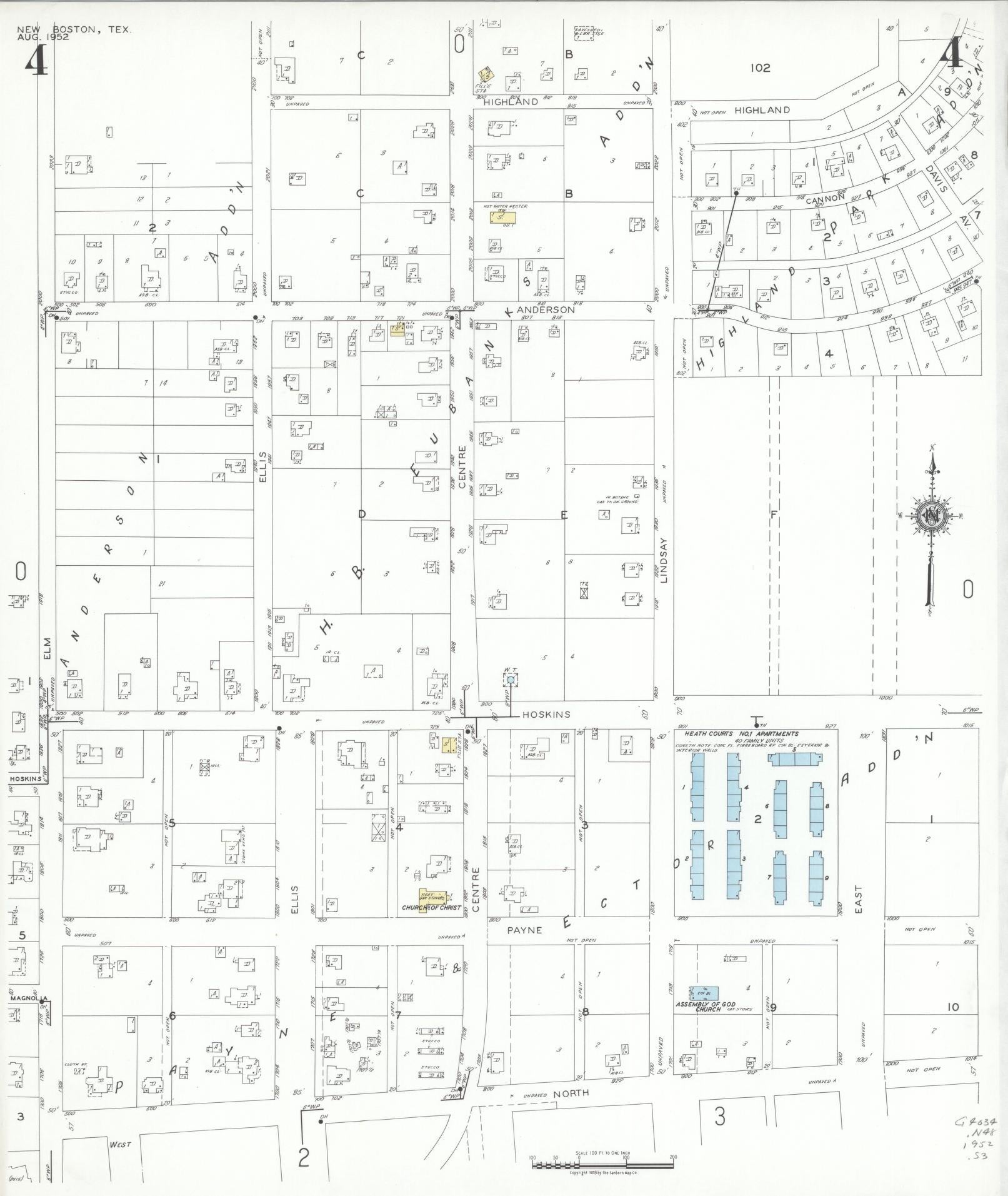 Sanborn Fire Insurance Map from New Boston, Bowie County, Texas (1952), Sheet #0004 - Historic Sanborn Fire Insurance Map Print, vintage old map wall art, antique decor, genealogy gift, Texas Texas map