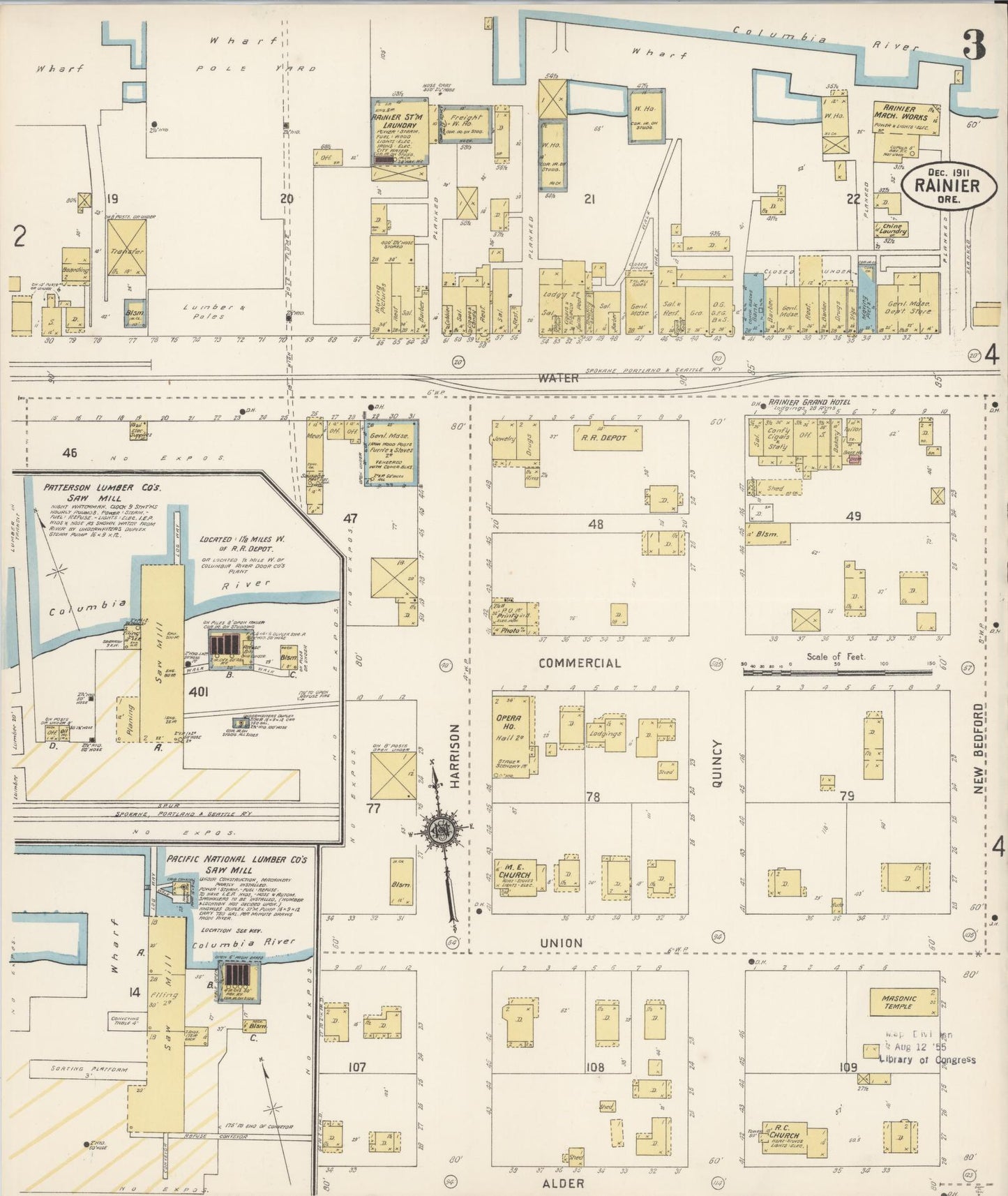 Sanborn Fire Insurance Map from Rainier, Columbia County, Oregon (1911), Sheet #0003 - Complete Map Set gallery image, historic Sanborn map, vintage wall art, Oregon Oregon