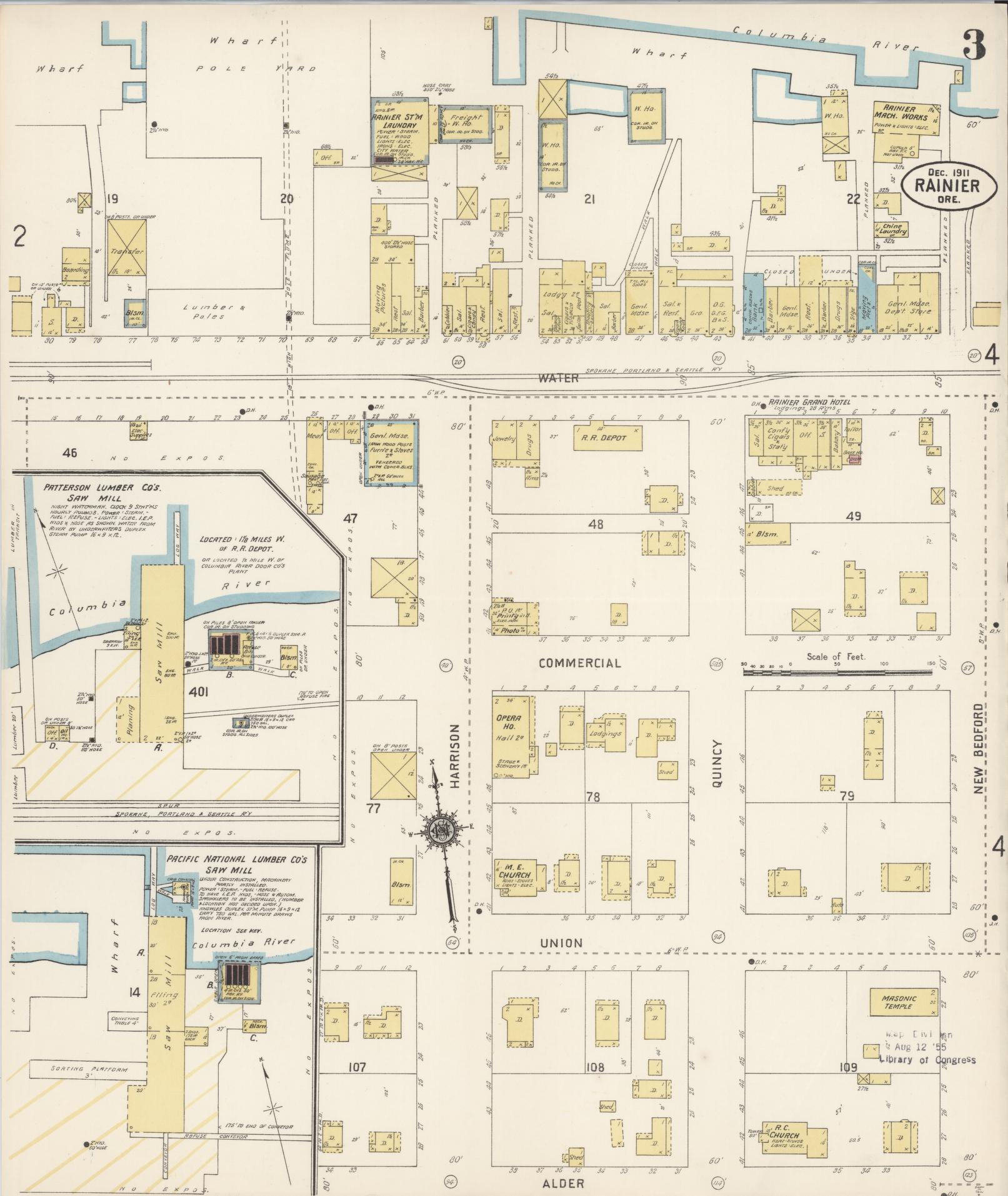 Sanborn Fire Insurance Map from Rainier, Columbia County, Oregon (1911), Sheet #0003 - Complete Map Set gallery image, historic Sanborn map, vintage wall art, Oregon Oregon
