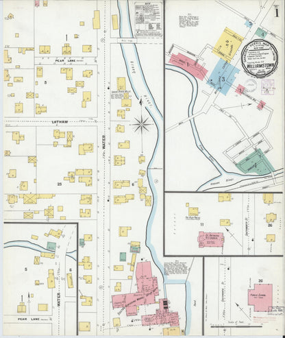 Sanborn Fire Insurance Map from Williamstown, Berkshire County, Massachusetts (1901), Sheet #0001 - Complete Map Set gallery image, historic Sanborn map, vintage wall art, Massachusetts Massachusetts