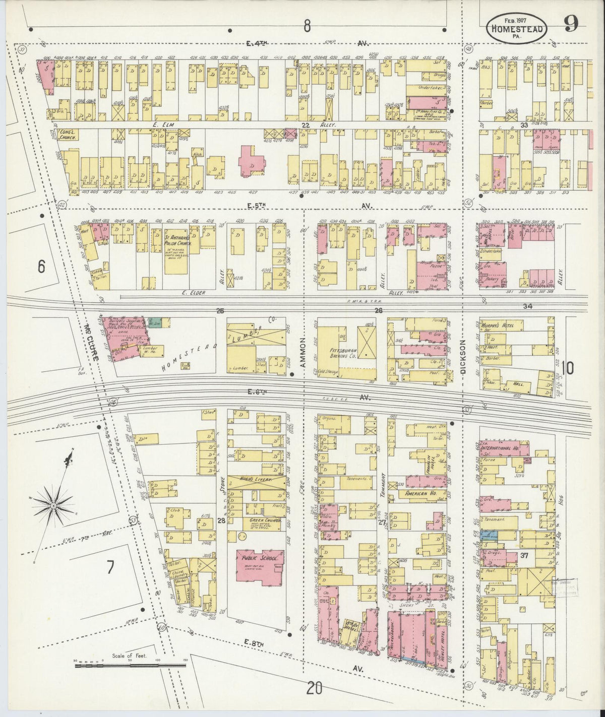 Sanborn Fire Insurance Map from Homestead, Allegheny County, Pennsylvania (1907), Sheet #0009 - Complete Map Set gallery image, historic Sanborn map, vintage wall art, Pennsylvania Pennsylvania