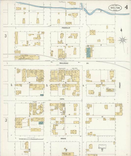 Sanborn Fire Insurance Map from Shelton, Mason County, Washington (1902), Sheet #0004 - Historic Sanborn Fire Insurance Map Print, vintage old map wall art, antique decor, genealogy gift, Washington Washington map