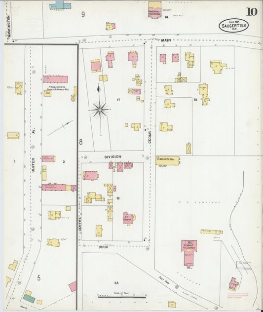 Sanborn Fire Insurance Map from Saugerties, Ulster County, New York (1904), Sheet #0010 - Historic Sanborn Fire Insurance Map Print, vintage old map wall art, antique decor, genealogy gift, New York New York map