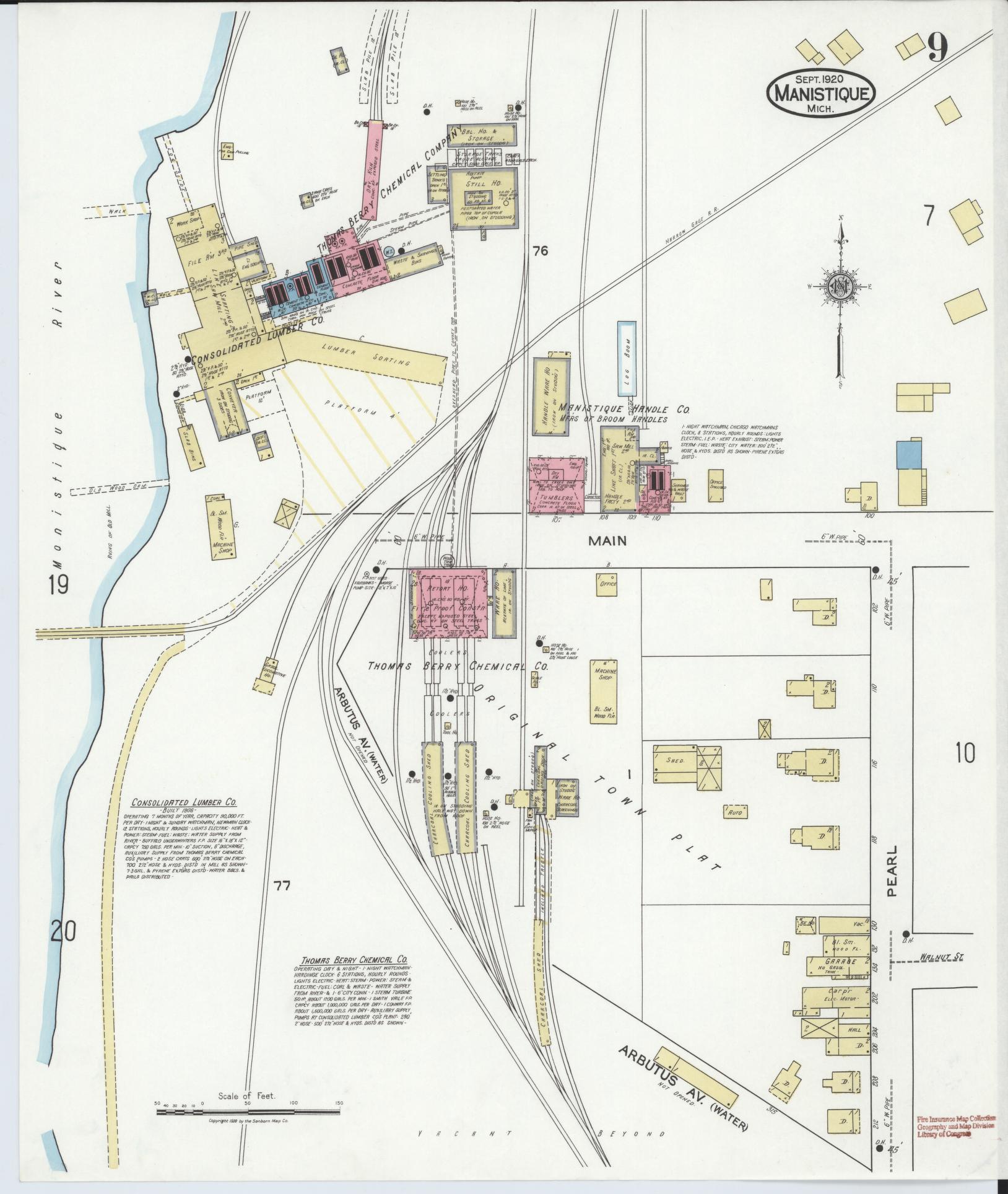 Sanborn Fire Insurance Map from Manistique, Schoolcraft County, Michigan (1920), Sheet #0009 - Complete Map Set gallery image, historic Sanborn map, vintage wall art, Michigan Michigan
