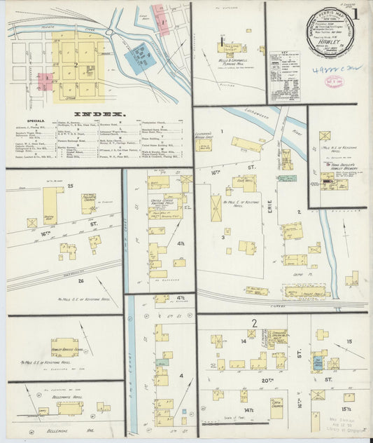 Sanborn Fire Insurance Map from Hawley, Wayne County, Pennsylvania (1897), Sheet #0001 - Complete Map Set gallery image, historic Sanborn map, vintage wall art, Pennsylvania Pennsylvania