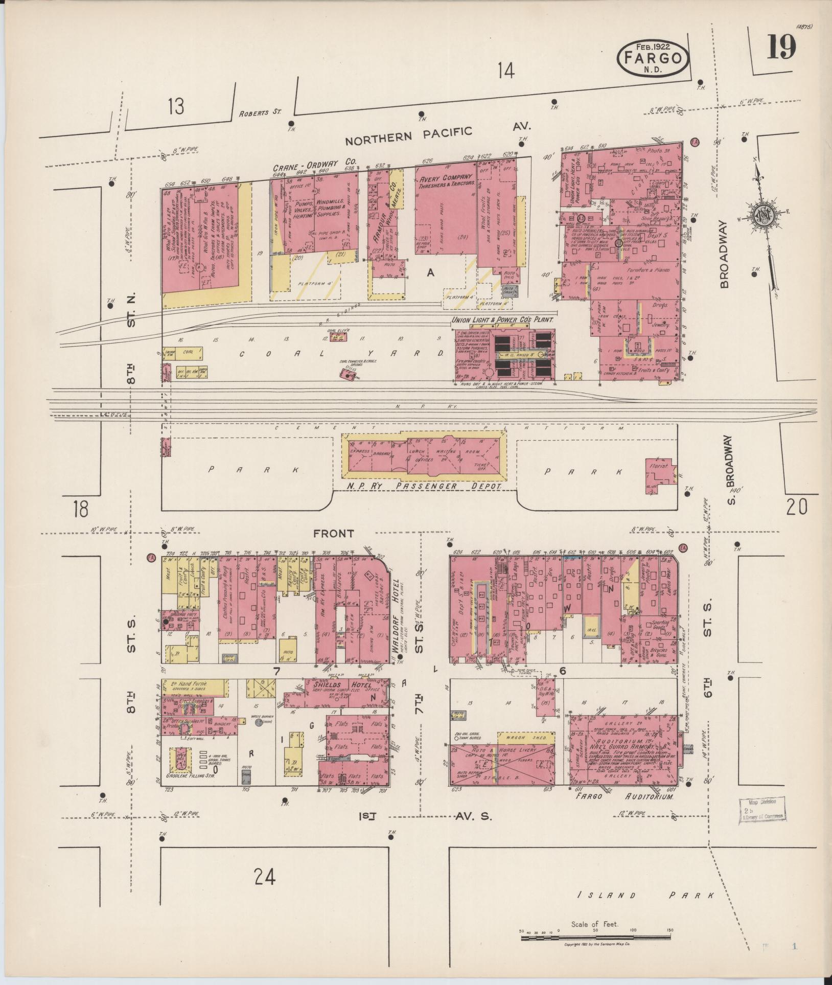 Sanborn Fire Insurance Map from Fargo, Cass County, North Dakota (1922), Sheet #0019 - Complete Map Set gallery image, historic Sanborn map, vintage wall art, North Dakota North Dakota