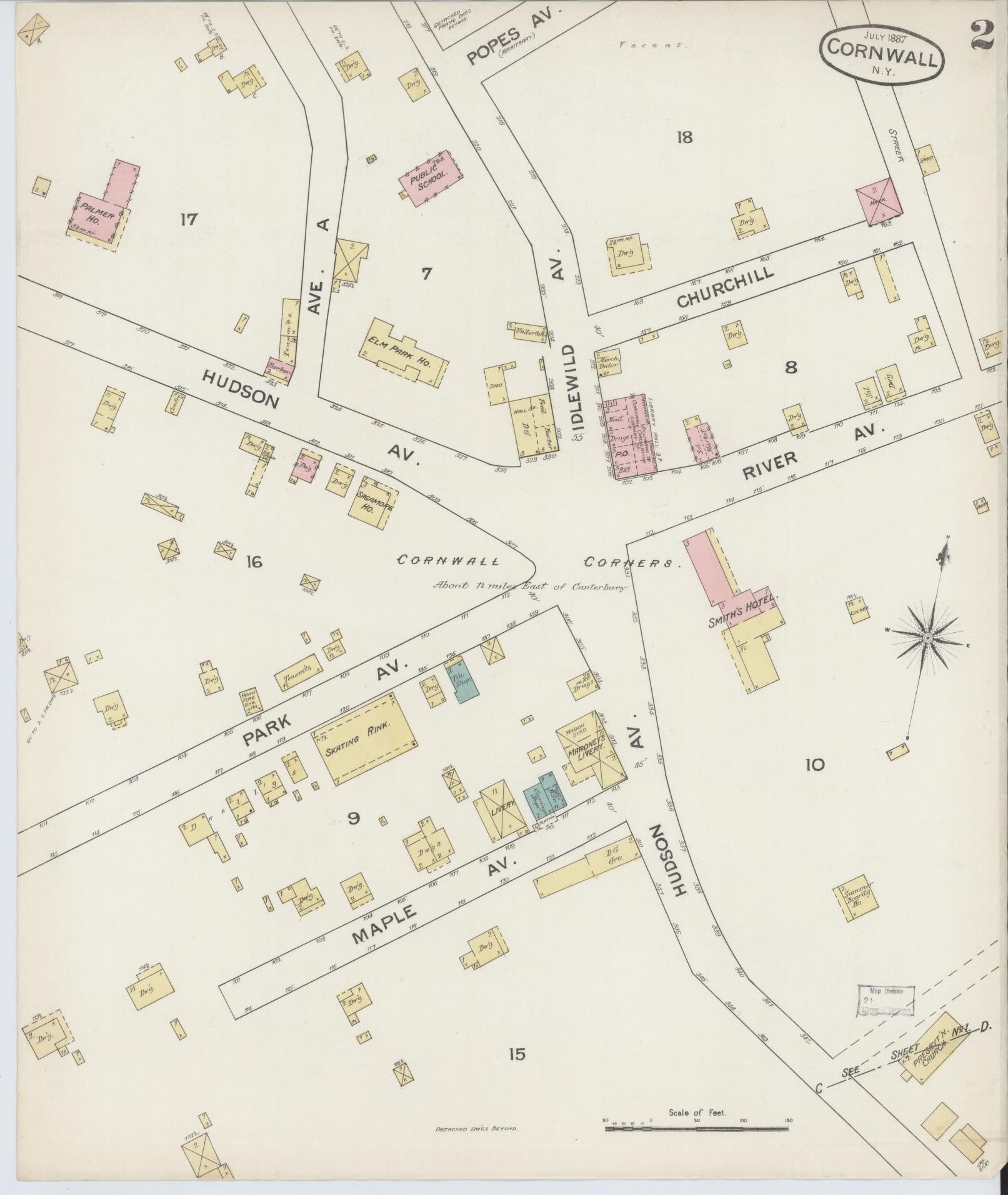 Sanborn Fire Insurance Map from Cornwall, Orange County, New York (1887), Sheet #0002 - Complete Map Set gallery image, historic Sanborn map, vintage wall art, New York New York