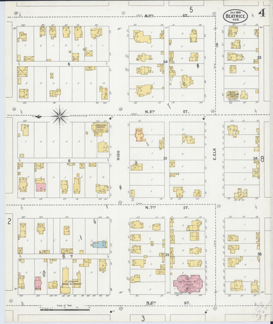 Sanborn Fire Insurance Map from Beatrice, Gage County, Nebraska (1900), Sheet #0004 - Historic Sanborn Fire Insurance Map Print, vintage old map wall art, antique decor, genealogy gift, Nebraska Nebraska map
